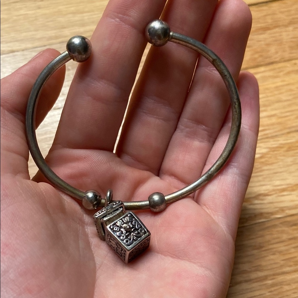 Vintage Silver Bracelet with Cube Charm